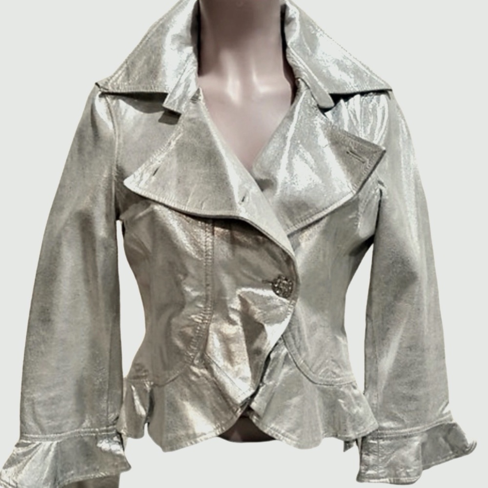 bebe silver metallic leather jacket size XS
